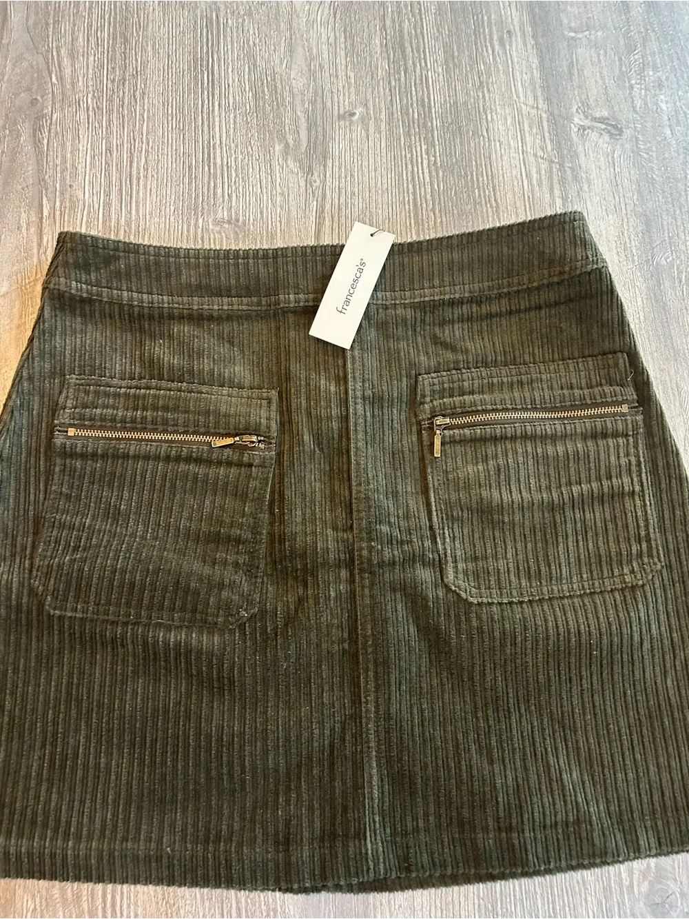Francesca's Mi Ami Tamm Zip Corduroy Mini Skirt in Olive Green Zip Pockets NWT